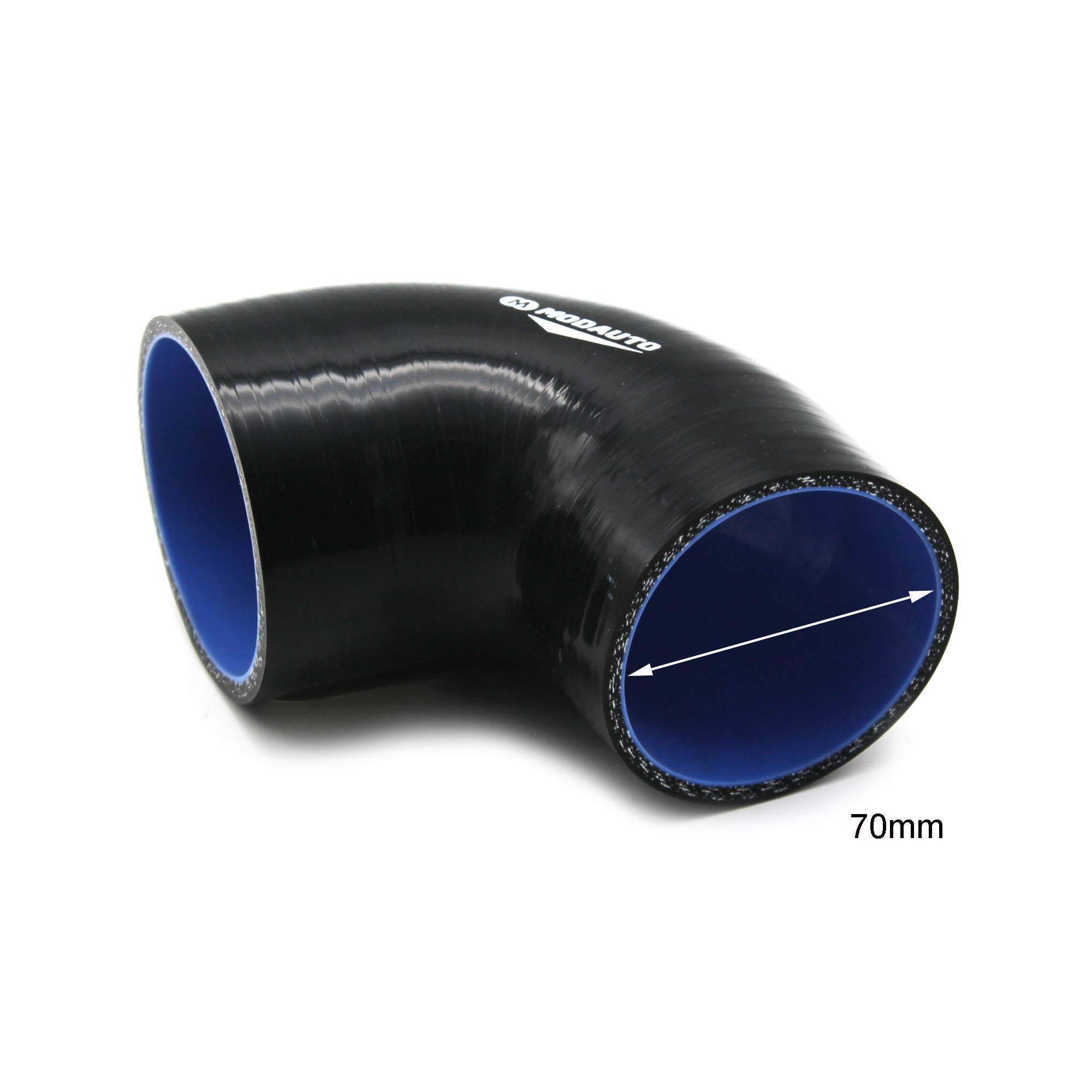 MODAUTO Manguera de Silicona Acoplador, Tubo Reductor de Silicona, Universal, 3/4 Capas, Alto Rendimiento, Modelo E371B, Angulo 90º, Longitud 90mm, Diametro 70-76 mm
