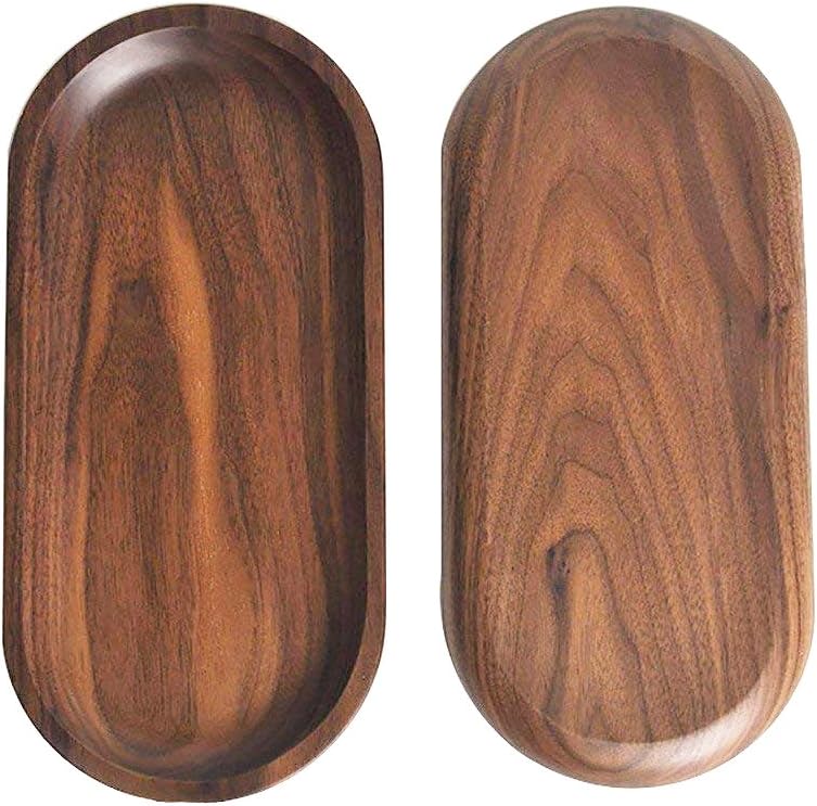 Solid Wooden Serving Tray,Decorative Trays,Serving Platters for Food Tea Coffee Wine Premium Quality, Eco-friendly, Oval-Shaped - Black Walnut (Large)