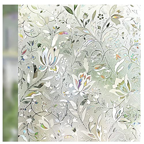 Window Privacy Film 3D Tulip Pattern No Glue Translucent Decorative Privacy Static Clings Window Stickers Glass Film -17.5 X 78.7Inches #TOP11