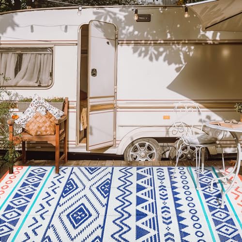 Waterproof Reversible Patio Rug 8x10 ft, Plastic Straw Mat for RV Camping