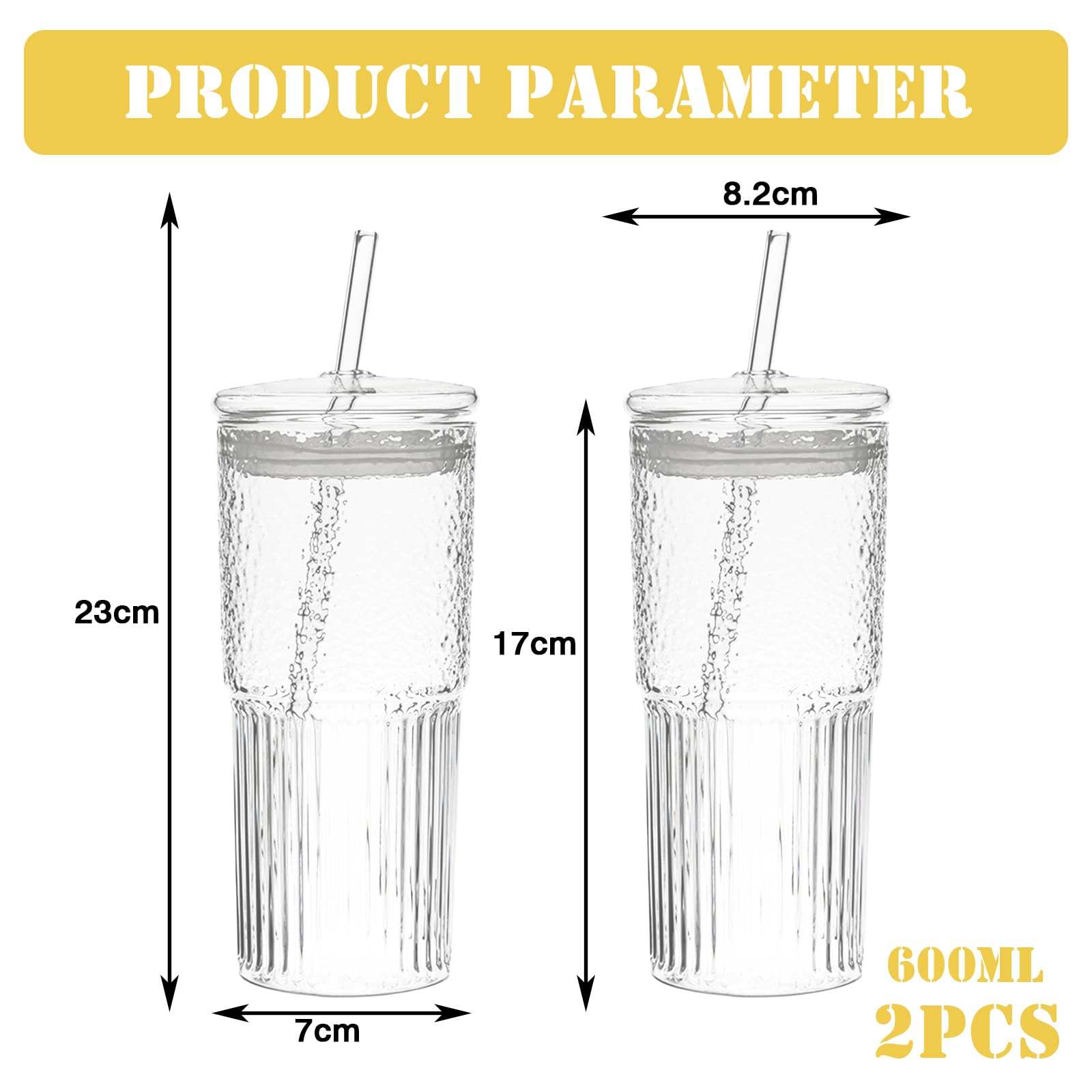 Lot De 2 Verres Canette 600ml Avec Couvercle Et Paille En Verre Borosilicate - Réutilisables Pour Cocktails, Smoothies, Bière Et Soda