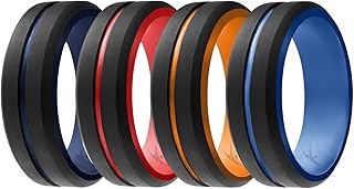 Men's Silicone Rings - Mens Silicone Wedding Band & Rubber Engagement Ring for Men - Breathable Comfort Fit Silicone Rings for Him - Engraved Middle Line - Singles, Duos, Multipacks & Multi Colors