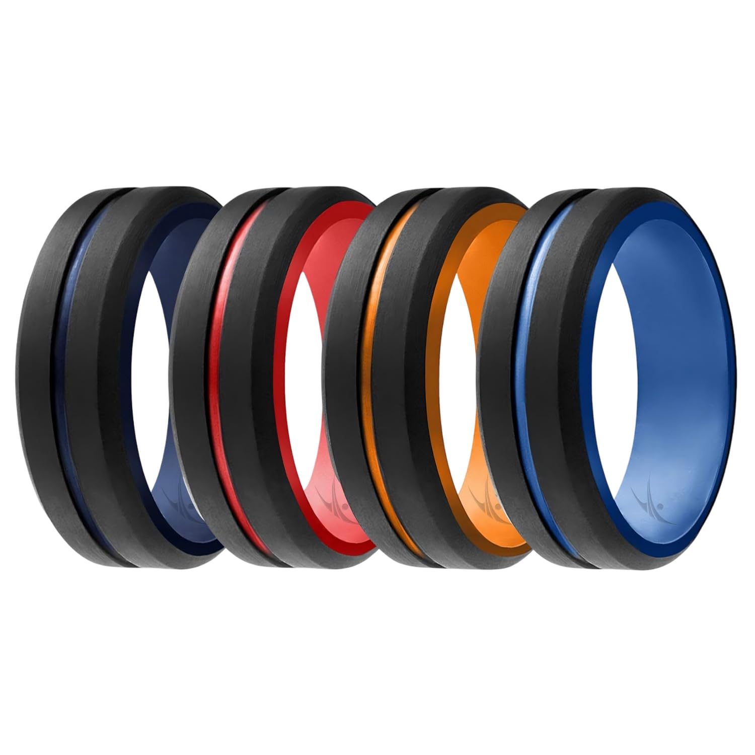 ROQ Men's Silicone Rings - Mens Silicone Wedding Band & Rubber Engagement Ring for Men - Breathable Comfort Fit Silicone Rings for Him - Engraved Middle Line - Singles, Duos, Multipacks & Multi Colors