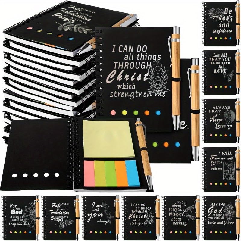 30 Sets Thank You Gift Spiral Notebook Inspirational Small Pocket Notepad with Motivational Bamboo Pens Colored Sticky Index Tabs for Teacher Nurse Coworker Office Back-to-school gift Christmas gift(black)