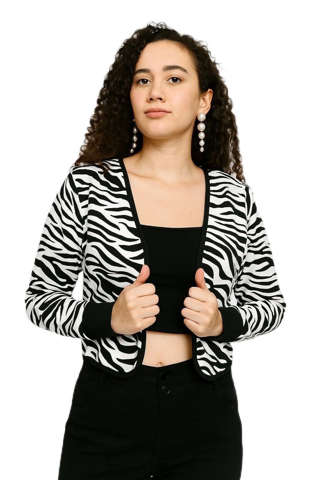 Women’s Black & White Zebra Print Crop Shrug