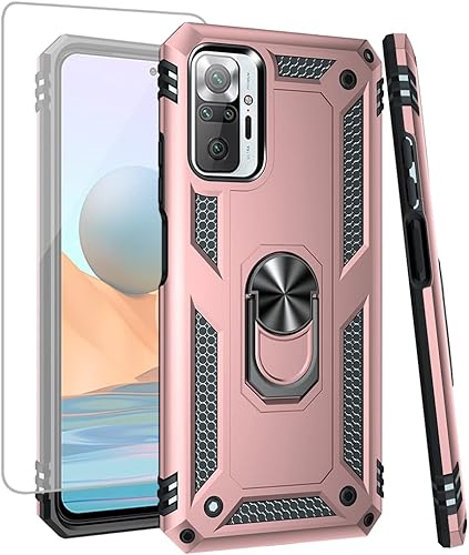 Zoeirc Funda protectora para Redmi Note 10 ProNote 10 Pro Max con protector de pantalla de vidrio templado, grado militar, soporte magnético para