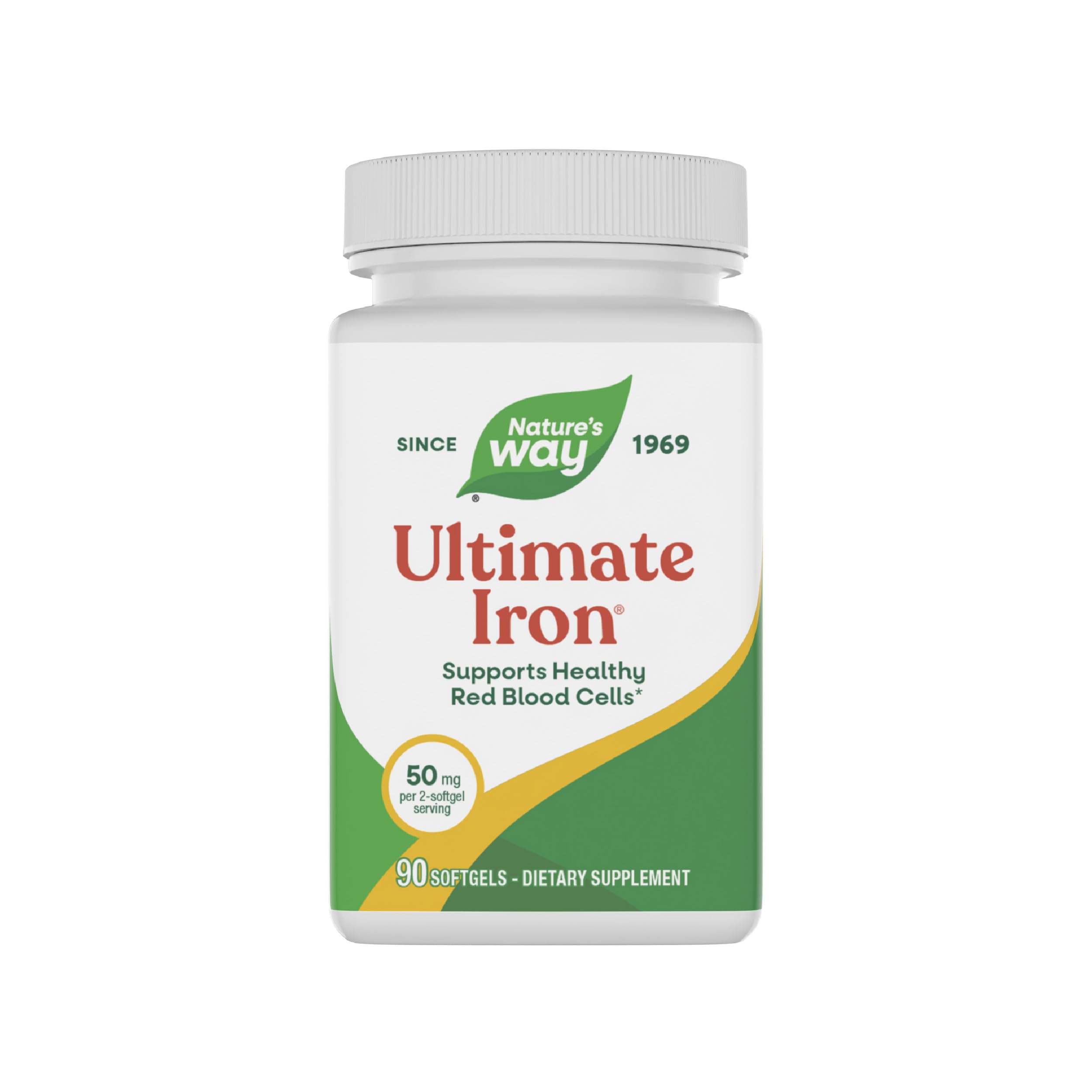 Nature’s Way Ultimate Iron - Supports Healthy Red Blood Cells* - 50 mg Iron per 2-Softgel Serving - Mineral Supplement - Gluten Free & Dairy Free - 90 Softgels