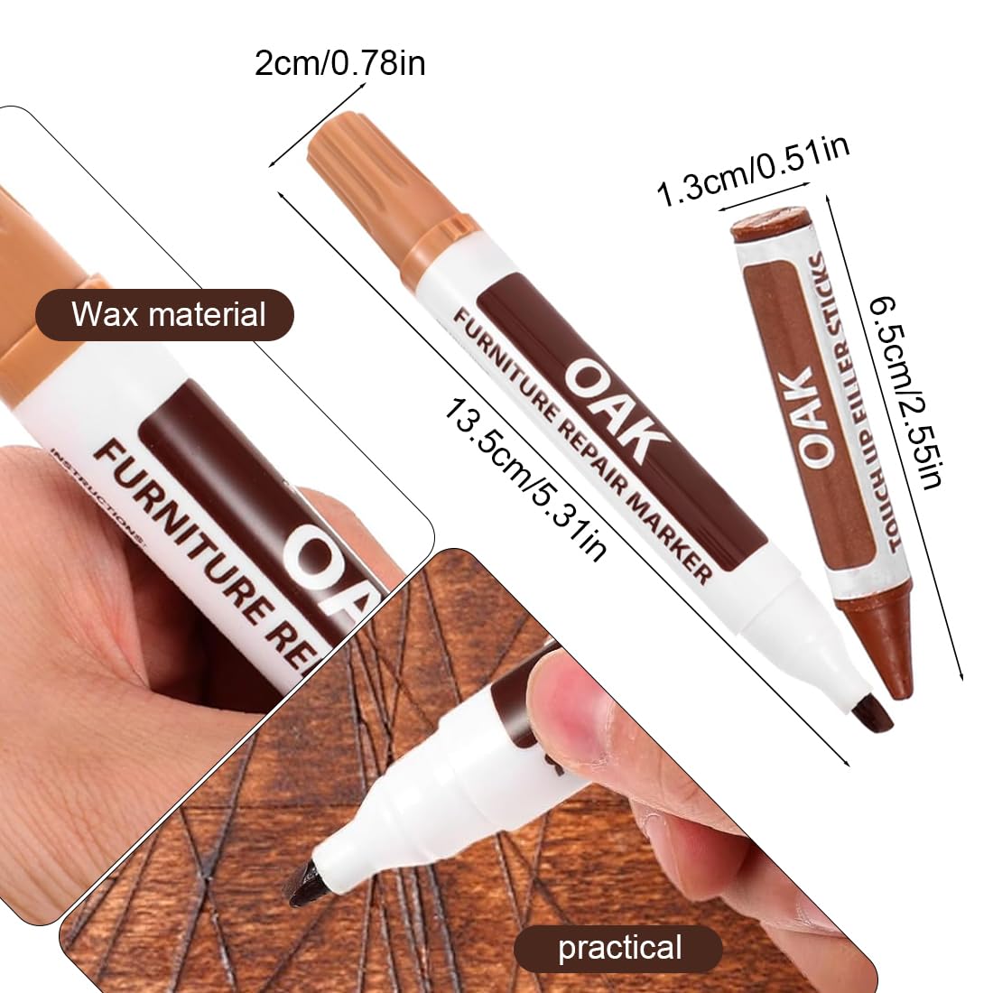 10 Pezzi Penna Correzione Mobili, Riparazione Legno, Parquet, Laminato, Pavimento, Piano Lavoro, Ritocco, Parquet Graffi, Mobili, Wood Repair