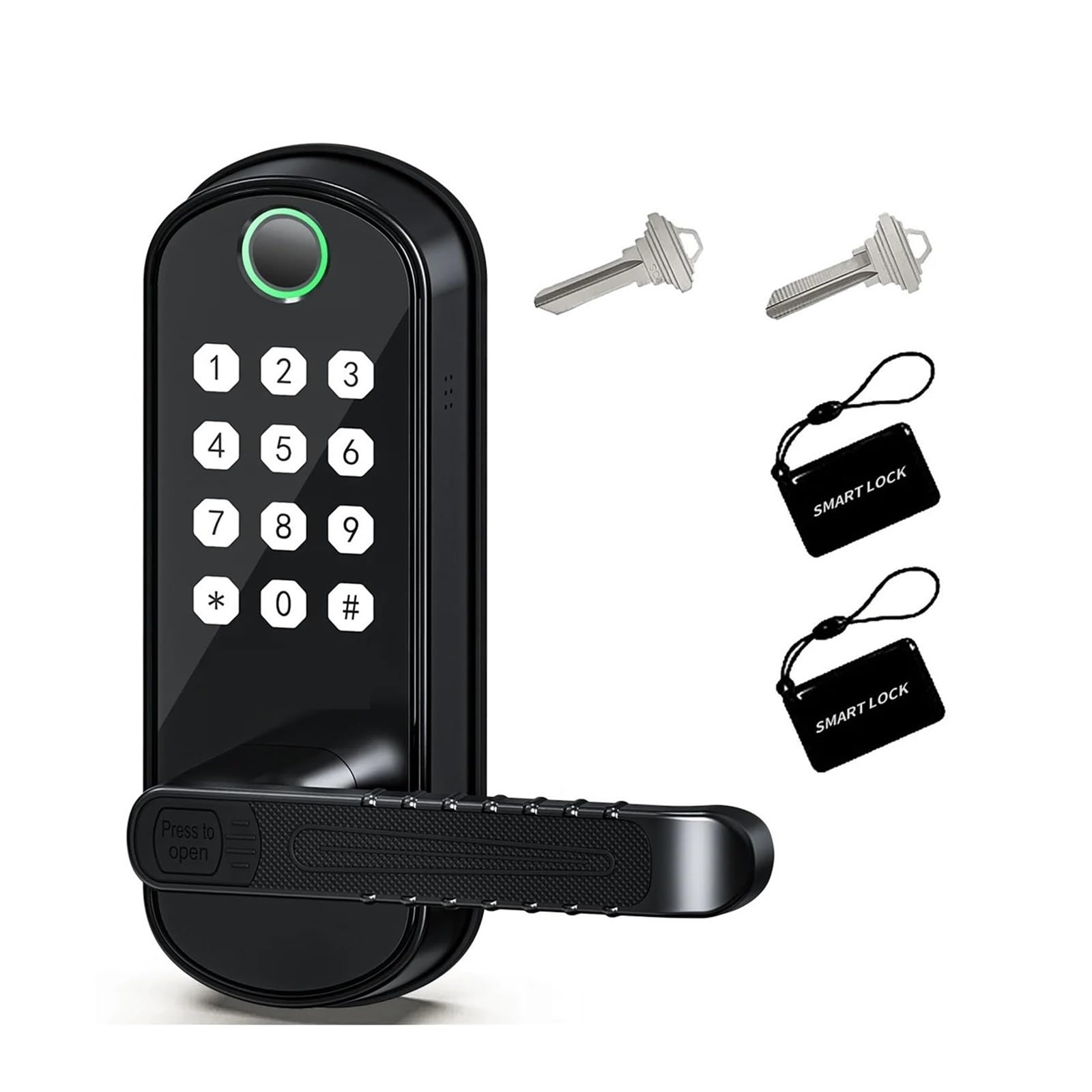 JVDDI Smart Door Handle, Smart Fingerprint Door Lock WIFI Digital Touchscreen Yless Entry NFC IP67 Waterproof 2 IC Cards(Nero)