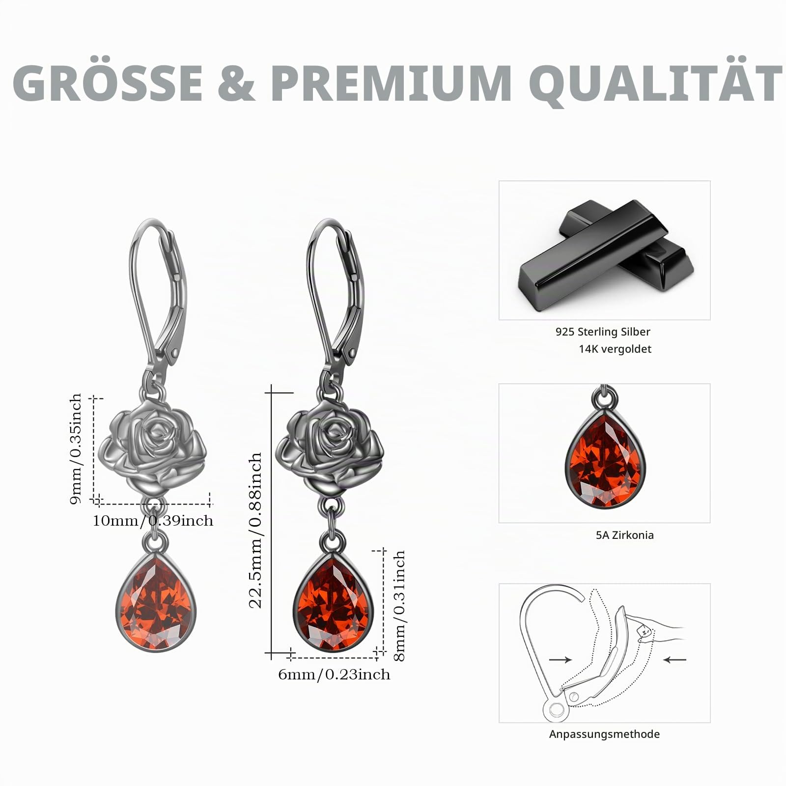 S925 Sterling Silber Hänge Ohrringe für Damen | Kleeblatt/Traumfänger /Hexenknoten /Rose/Traumfänger Ohrringe mit Edelstein Sterling Silber Geburtstags Geschenke