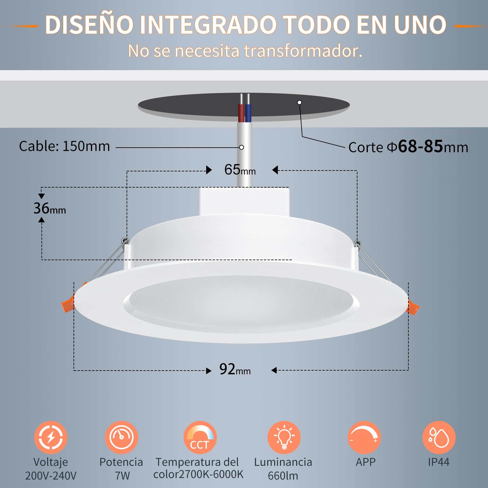 DUSKTEC Downlight LED Empotrable Inteligente Alexa, Foco Empotrables Techo Redondo Blanco, 2700K-6000K Regulables, Smart Ojos de Buey de LED Bluetooth para Baño Salón Cocina, Controladas por APP