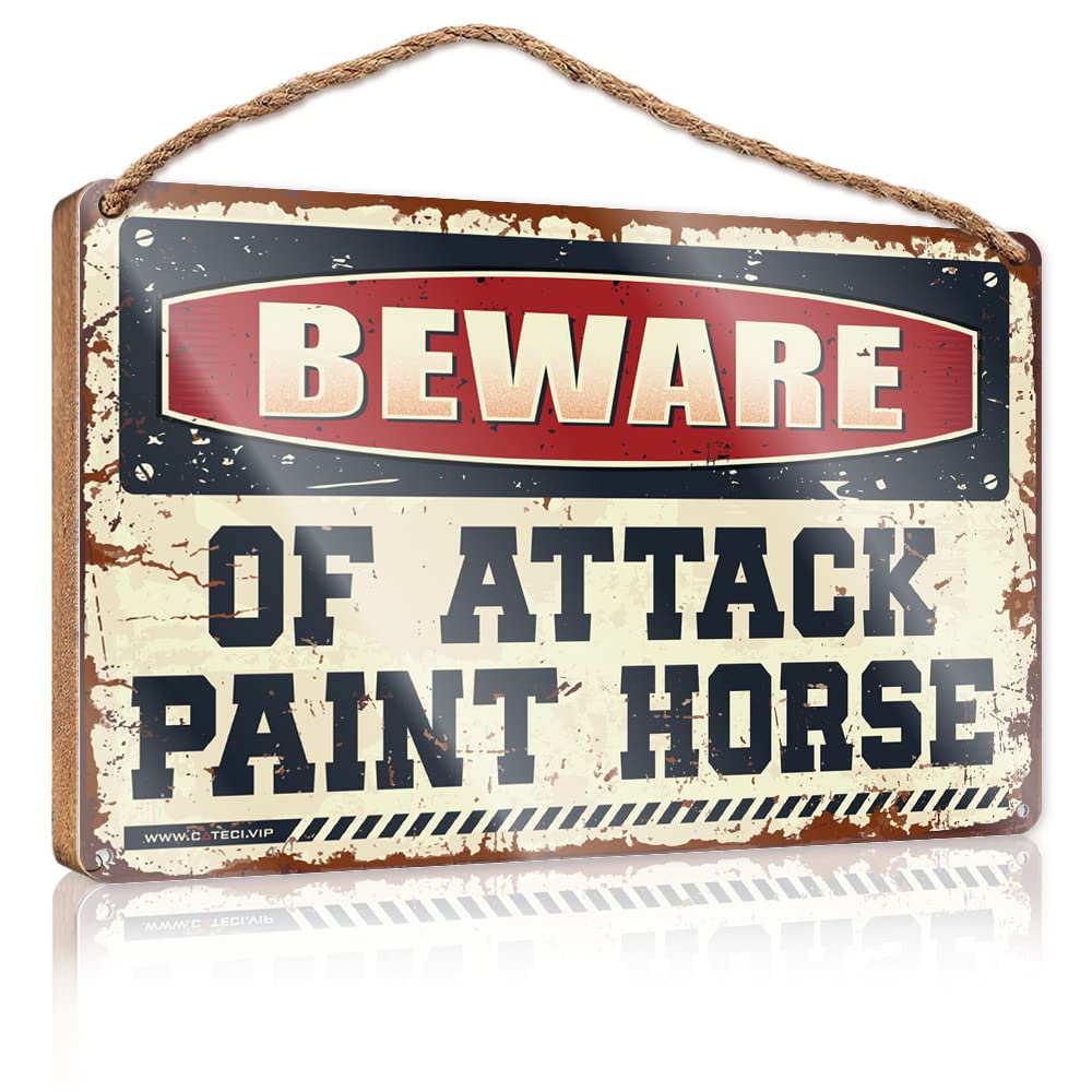 Yyhleh One Color Funny Door Frame Sign Beware Of Attack Paint Horse Wooden Sign Teens Stuff Door Sign Decor(23X35cm)