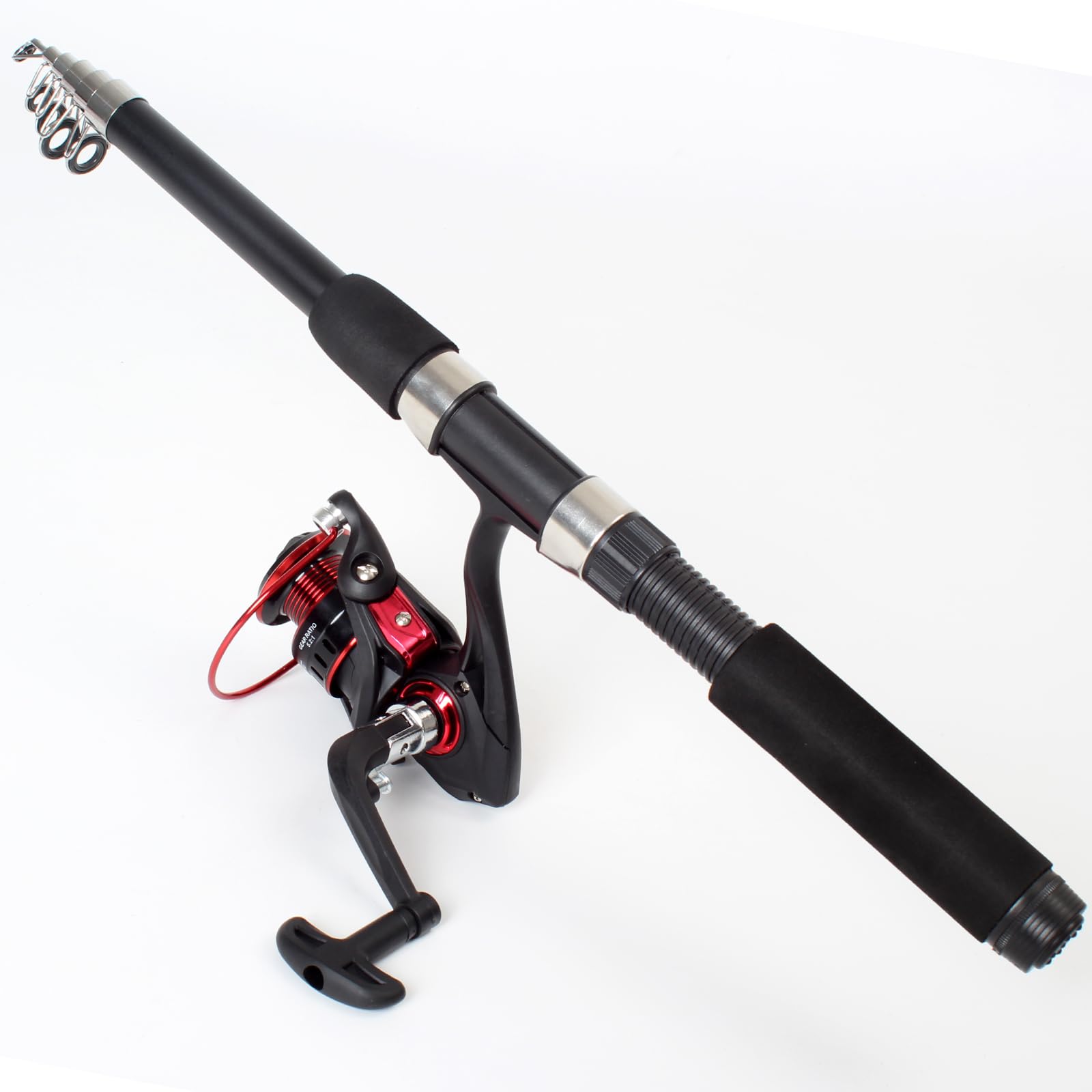 Angelruten- und Rollen-Kombi-Set – 2,1 m zusammenklappbare Kohlefaserruten mit Spinnrollen, Angelköder, Tragetasche für Reisen, Salzwasser, Süßwasser, komplettes Angelruten-Set für Angler