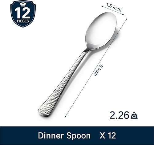 Miniatura 2 de KINGSTONE Cucharas de cena de 12 piezas, juego de cucharas de sopa de acero inoxidable 1810, cucharas de metal martillado de 8 pulgadas para el