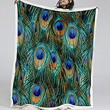 BlessLiving Peacock Blanket Bed Sofa Soft Throw Blanket Home Decoration Sherpa Fleece Blanket Perfect for Couch Sofa or Travel Camping (Throw, 50 x 60 Inches)