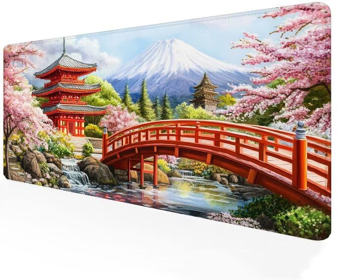 Tapis de souris XXL 1000x500mm paysage de fleurs de cerisier rose pour bureau PC