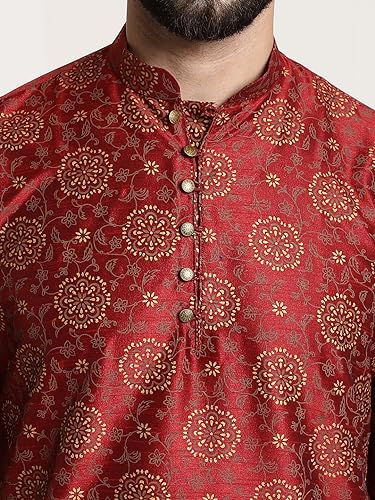 Image of Sojanya (Since 1958 Men'S Silk Blend Kurta Pyjama & Nehru Jacket Combo