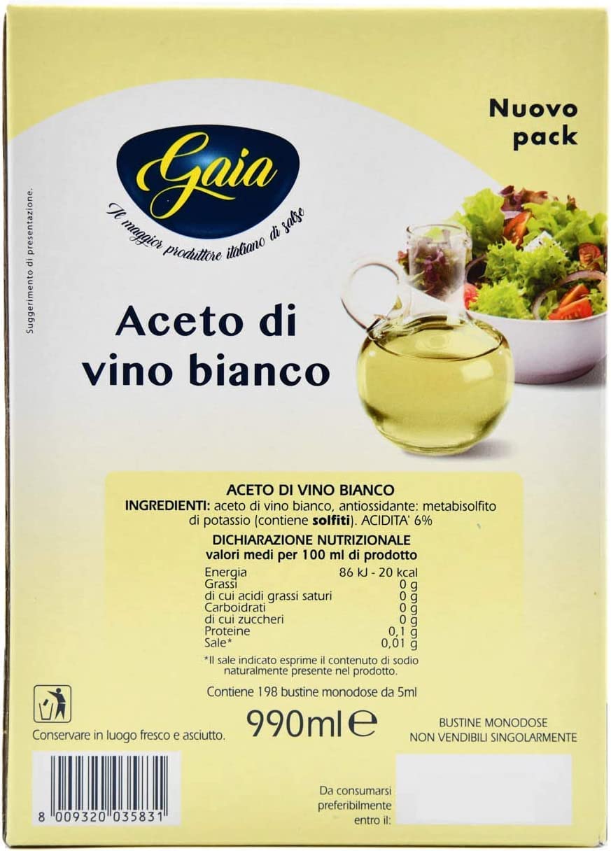 Gaia - New Linea Professionale Biffi - Aceto di Vino Bianco - 198 Bustine Monodose da 5 ml - Ristorazione, Catering, Maxi Formato, Condimenti