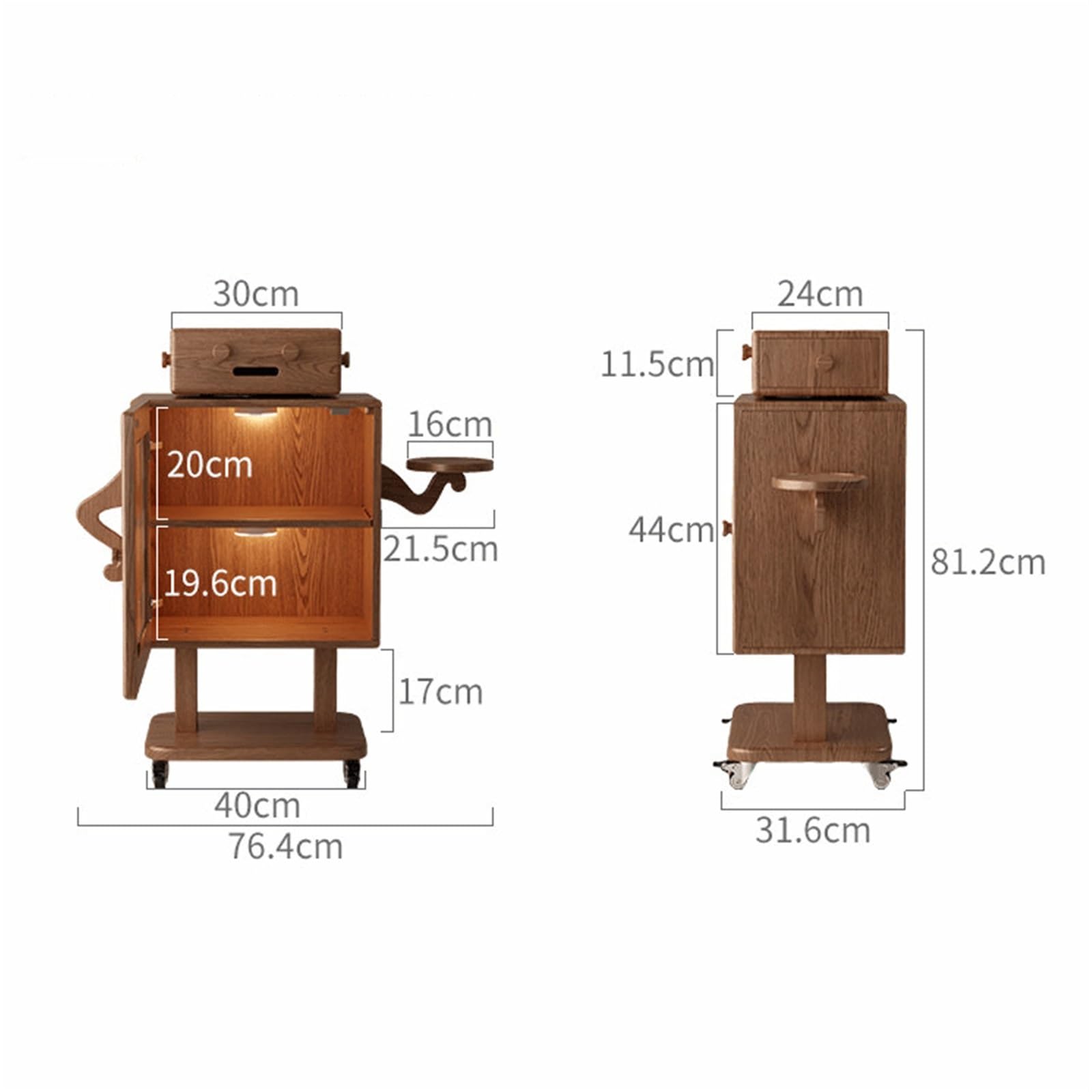Nachttisch Movable Solid Wood Bedside Table Suitable for Bedrooms | With wheels storage cabinet vintage cream style