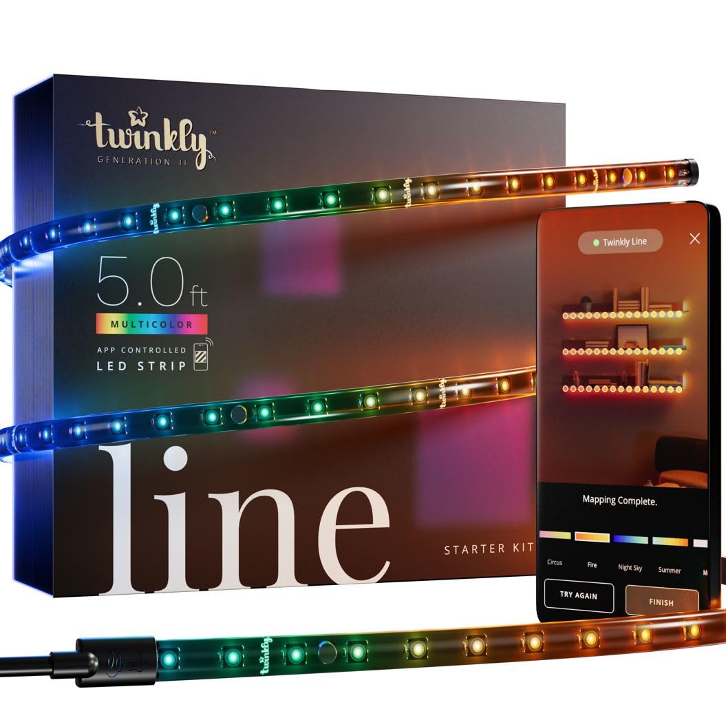 Line – Starter Kit App-Controlled Adhesive + Magnetic LED Light Strip with RGB (16 Million Colors) LEDs. Extendable. 5 feet. Black Strip. Indoor Smart Home Decoration Light
