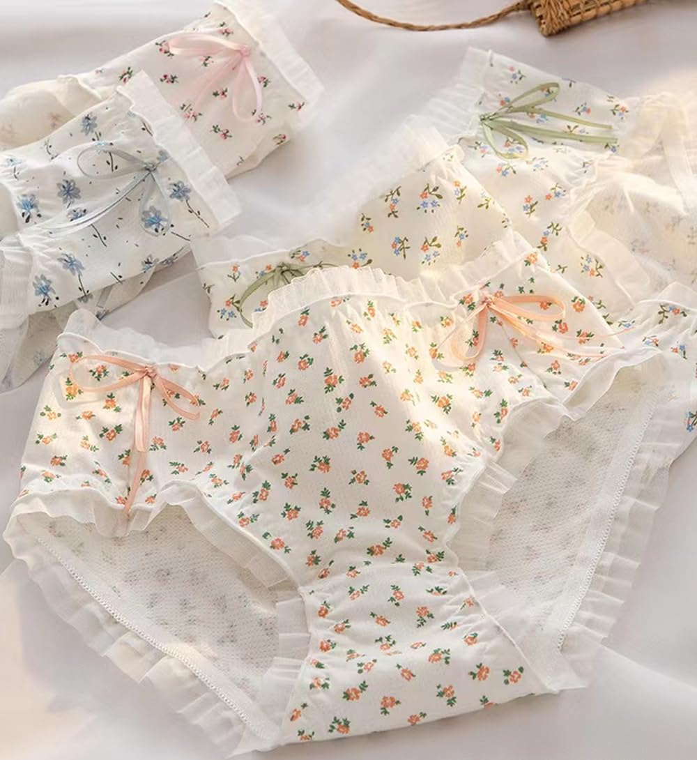 5 Pack Women Teens Pink Cotton Brief Japanese Kawaii Anime Lolita Panties Underwear Bikini Panty Set