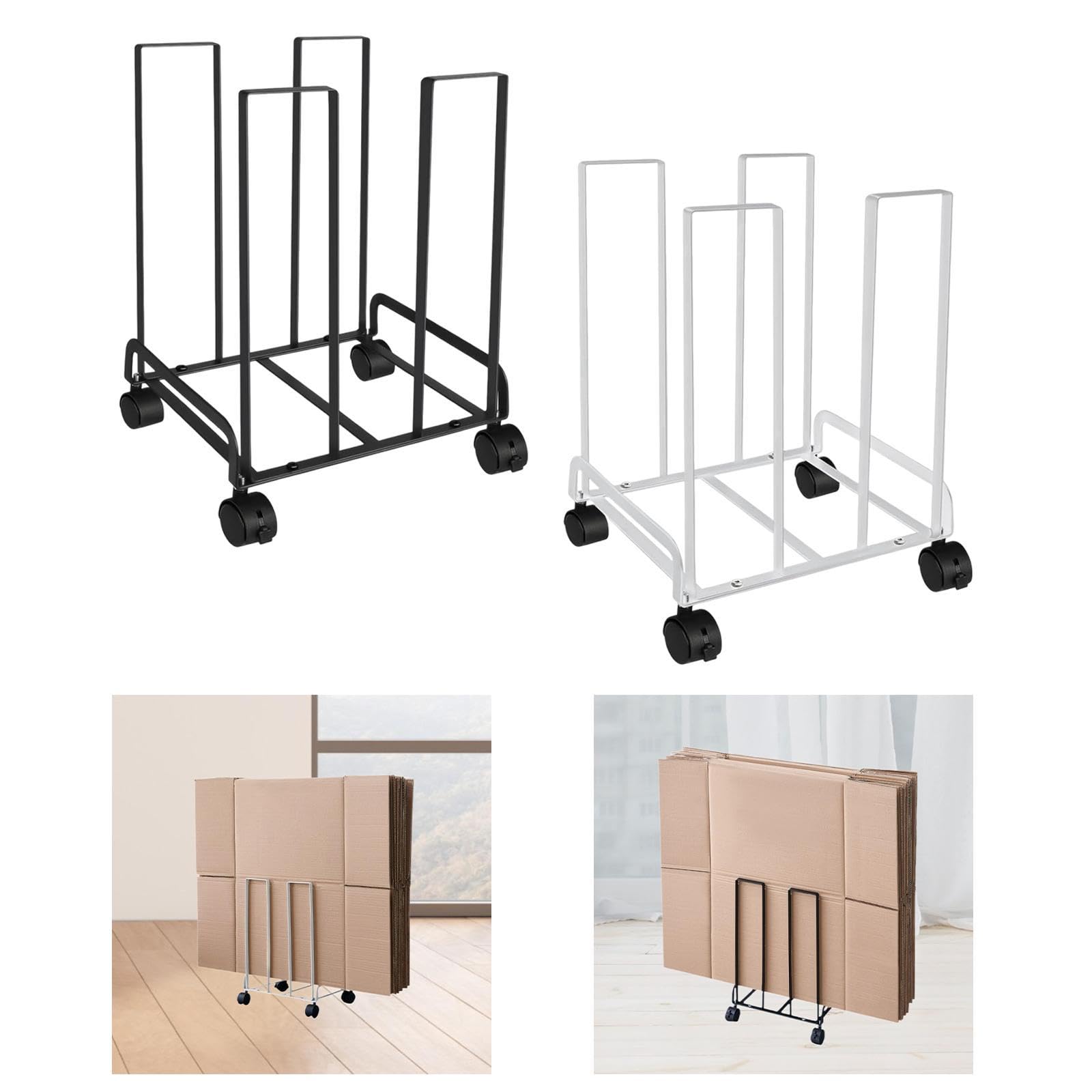 Carro de Almacenamiento de Cartón con Ruedas, Estructura Metálica con Rieles Laterales Altos, Fácil Montaje, Soporte Móvil para Cartón de 31 X 26 X 43, Negro