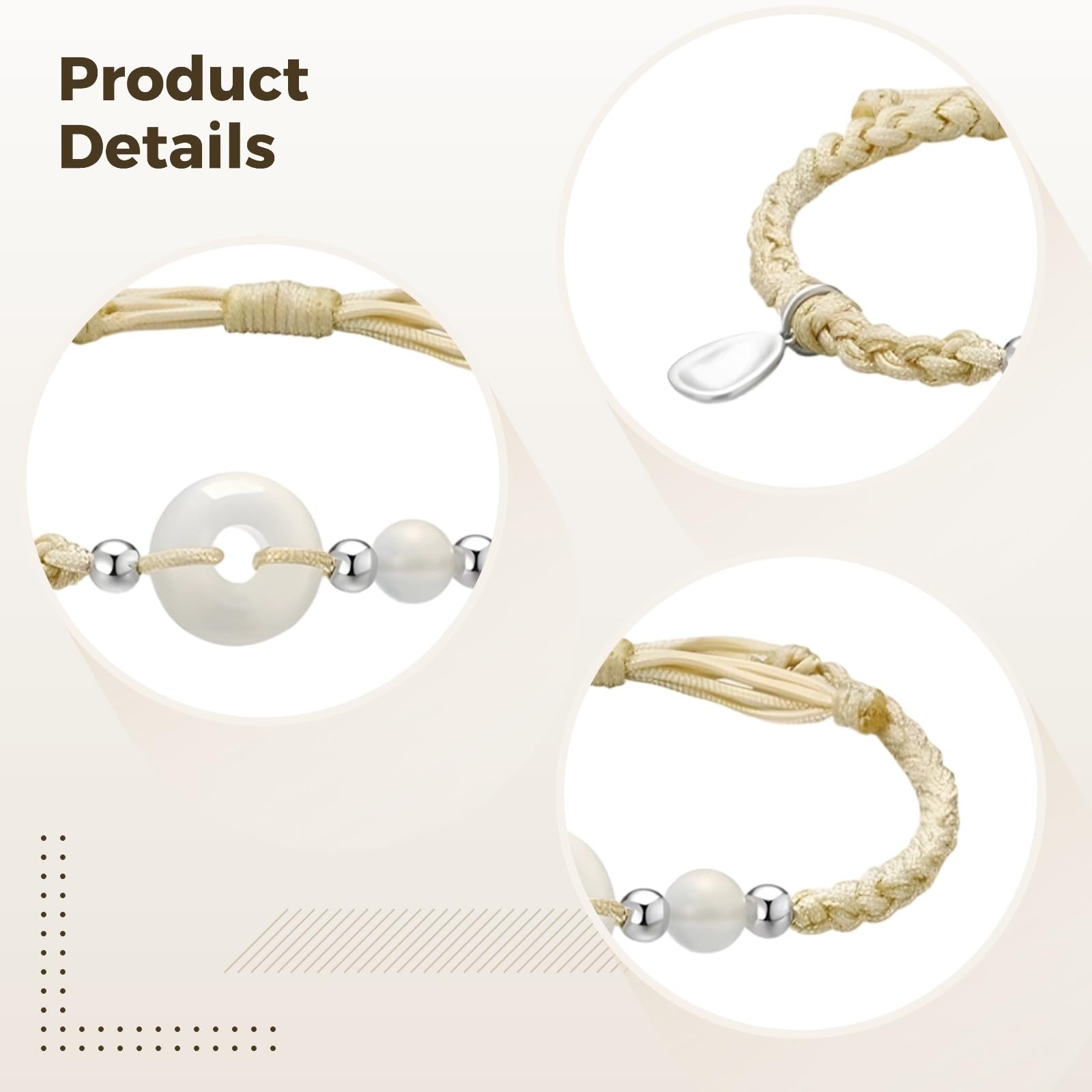 2 Stk. Sterling Silber Armband Set, Partnerarmbänder, verstellbares Band, Sicherheitsverschluss, geflochtenes Seil in Beige und Schwarz, Geschenk zum Jahrestag, Valentinstag für die Freundin