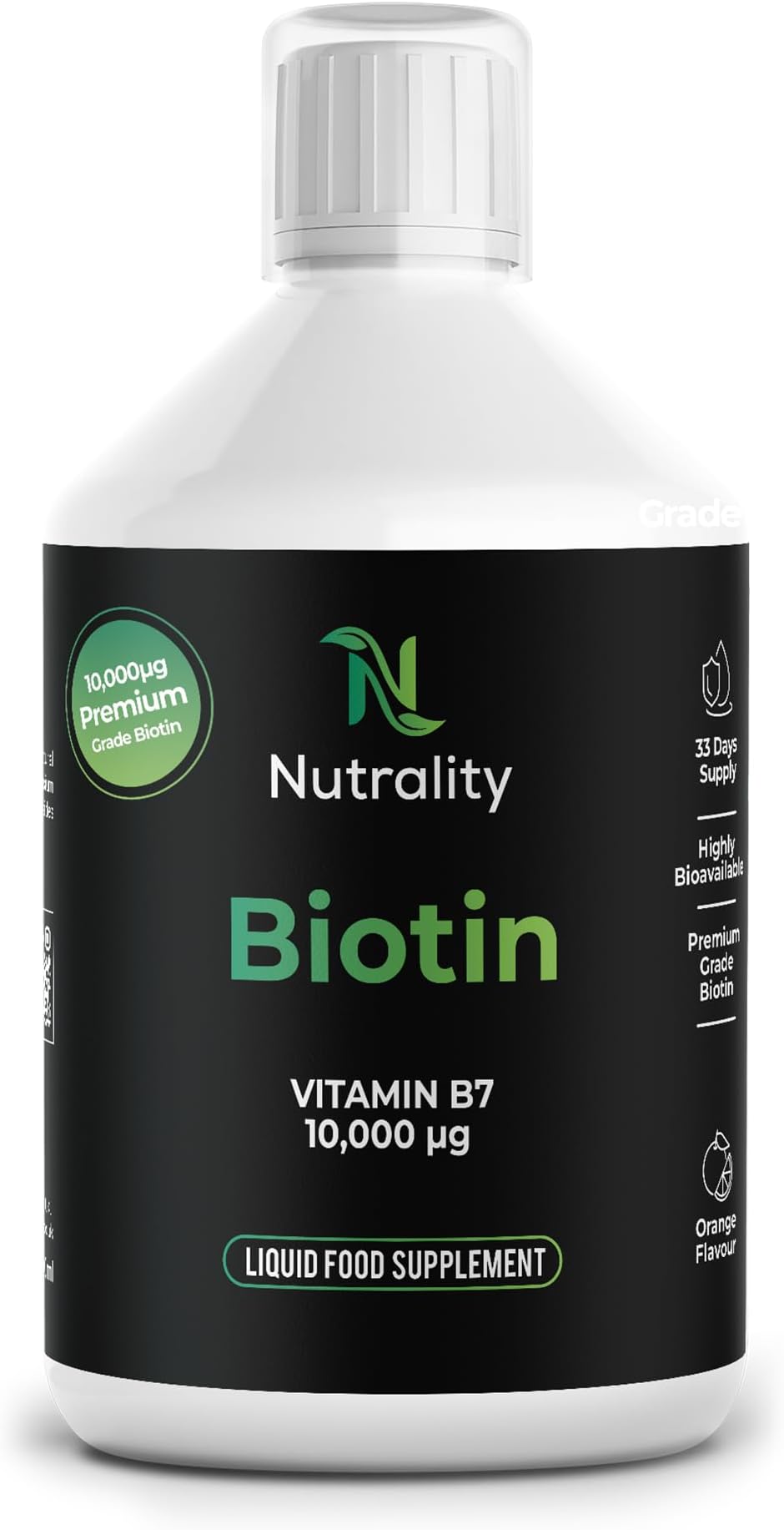 Liquid Biotin 10000mcg, 500 mL, Extra Strength Vitamin B7 Supplement for Hair, Skin, and Nails, 3X More Absorption Than Pills or Capsules, Bioavailable Drops for Women and Men
