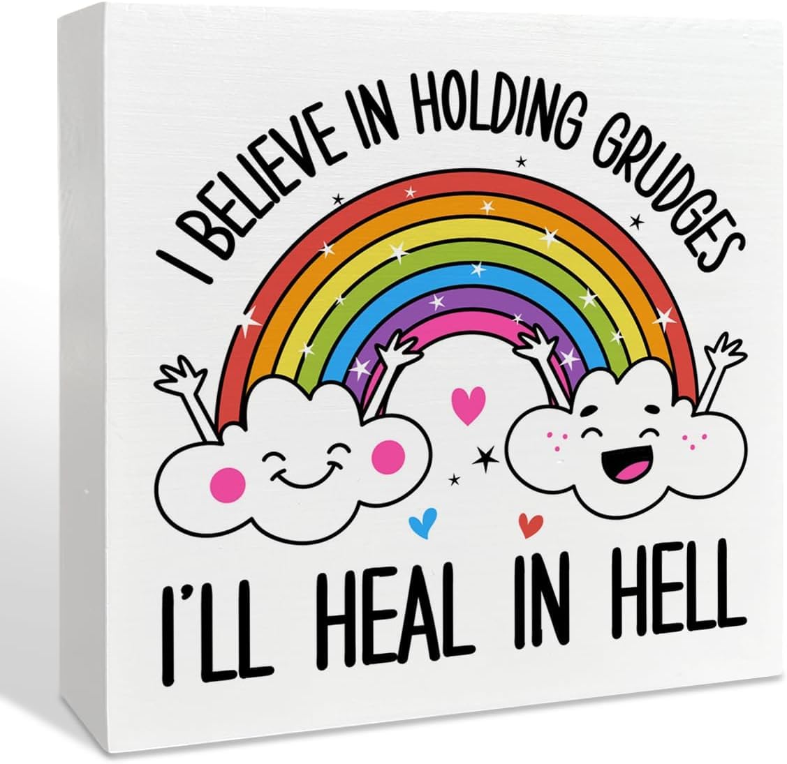 Funny Rainbow Box Sign 7x7 Inch Sarcastic Desk Decor Wooden Plaque
