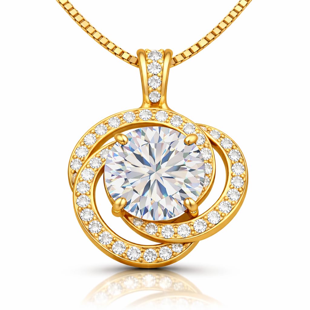 KESSIVO Moissanite Necklace for Women, Round Cut 1ct 2ct 3ct Moissanite Pendant, GRA Certified Swirl Necklace in Rose Gold, Gold & Sterling Silver,