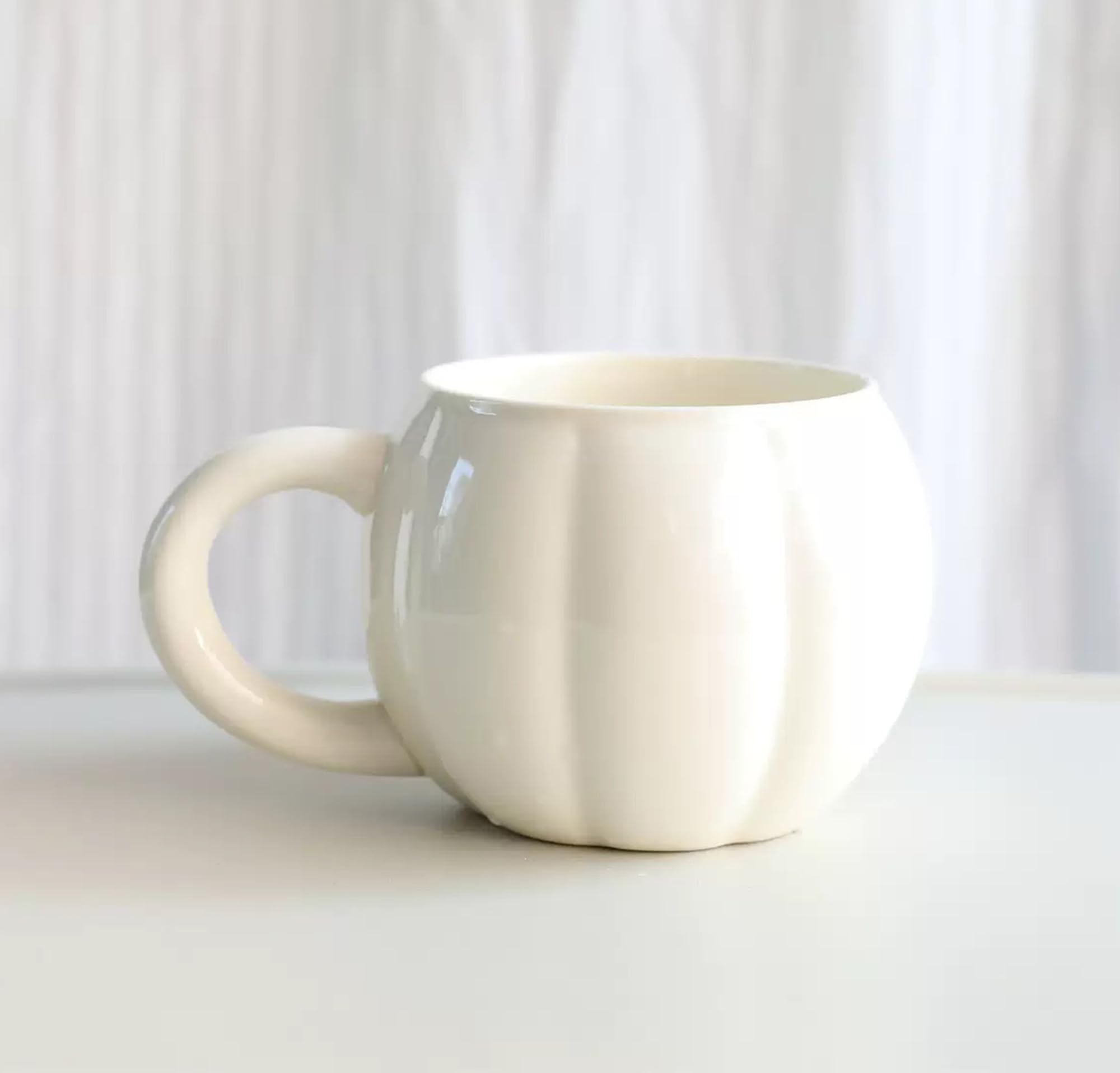 Classic White Ceramic Tea Cup, Large Tall Coffee Mug with Handle, Modern Minimalist Desig…