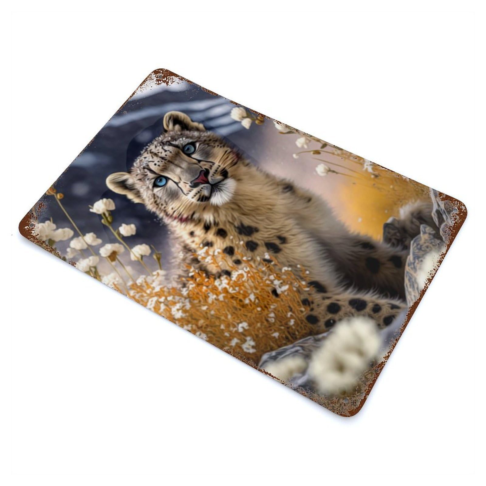 Vintage Rust Metal Sign Leopard 11.8"x7.9", Shabby Chic Decor for Cafe, Home Bar And Lounge Decor