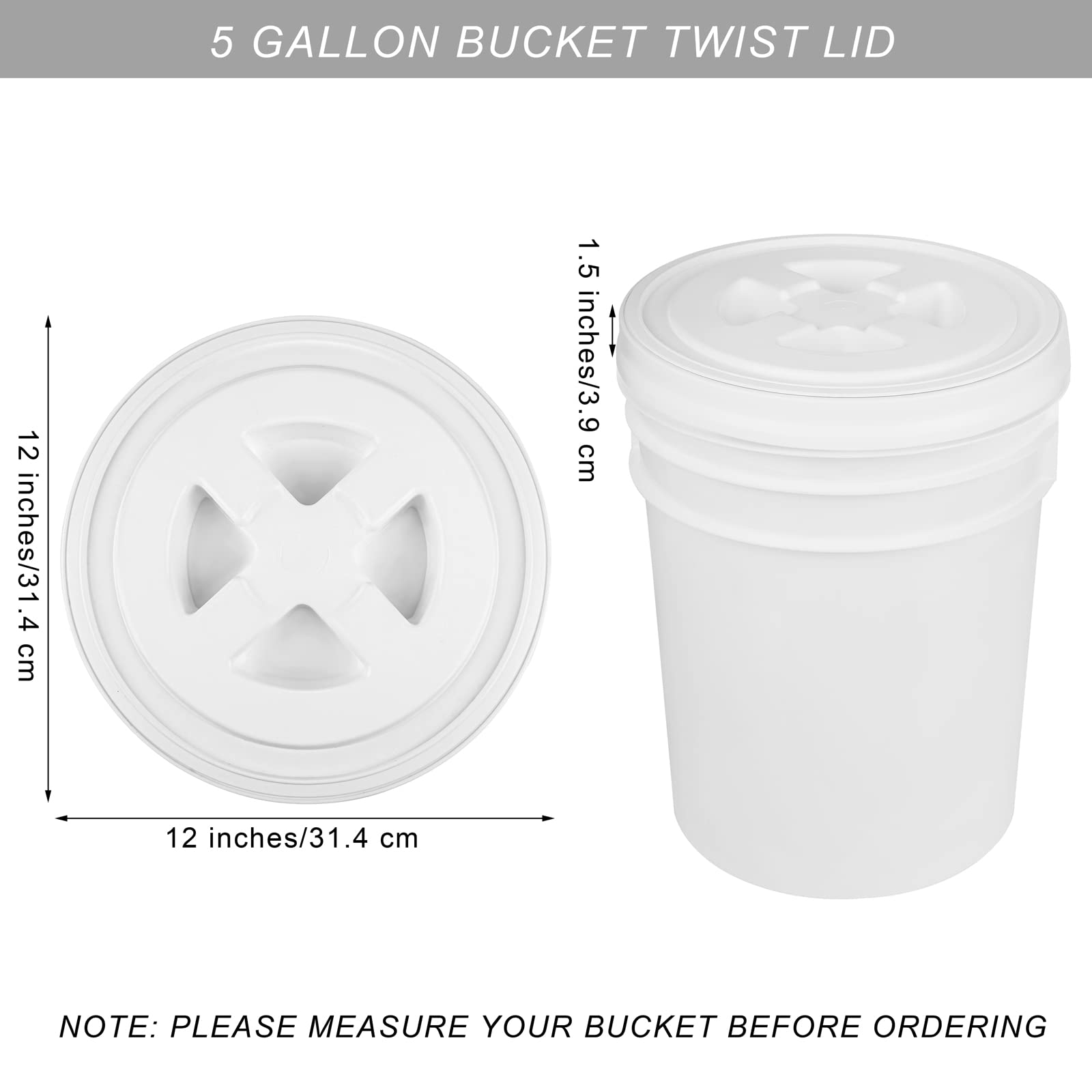 Aodaer 4 coperchi con guarnizione gamma, 5 galloni, coperchio per alimenti, coperchio riutilizzabile in plastica, coperchio per contenitori per alimenti (bianco)