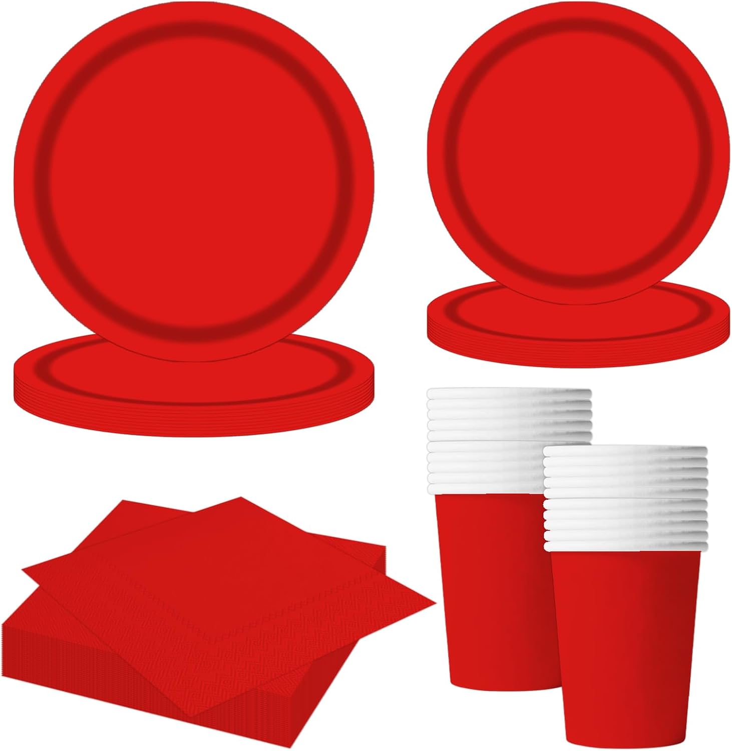 68-Piece Red Paper Tableware Set Red Paper Plates Paper Cups Napkins Decorative Party Tableware for Birthday Christmas Valentine's Day Graduation Party Supplies