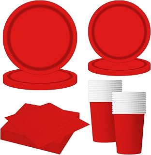 Set de 68 Piezas de Vajilla de Fiesta Rojo, Platos, Vasos, Servilletas, para Cumpleaños, Bodas, Baby Shower, Graduación, Aniversario, Fiestas, Suministros para 16 Invitados