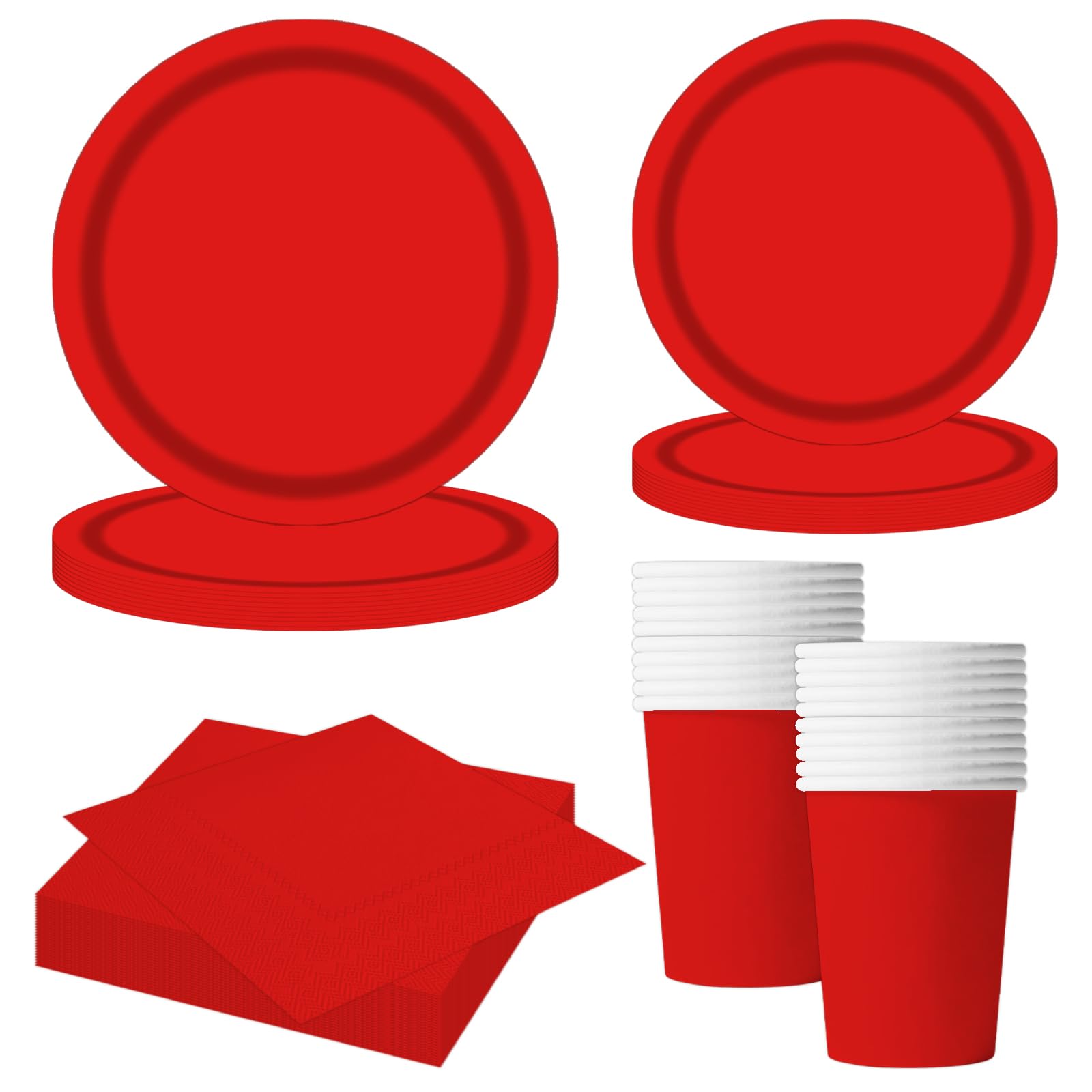68Pcs Red Party Tableware Set, Red Paper Plates, Cups, Napkins, Birthday, Wedding, Anniversary, Valentine, Table Decoration, Holiday Party Supplies