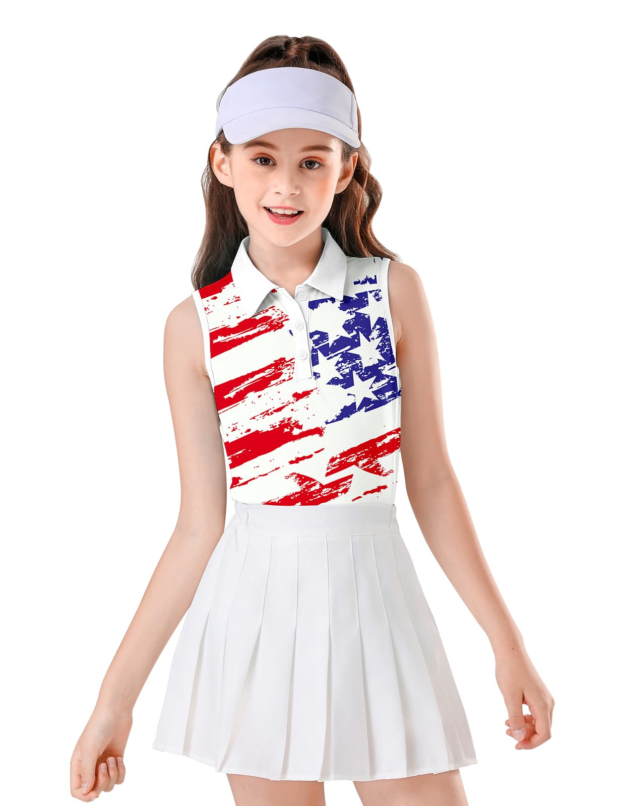 Soneven Girls Sleeveless Polo Shirts Button UP Golf Tennis T-Shirts with Collared Quick Dry Tank Tops for 4-14 Years