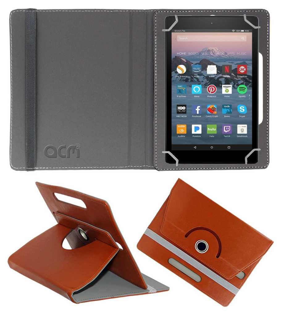 Acm Rotating Leather Flip Case Compatible with Amazon Fire Tablet 7" Tablet Cover Stand Brown