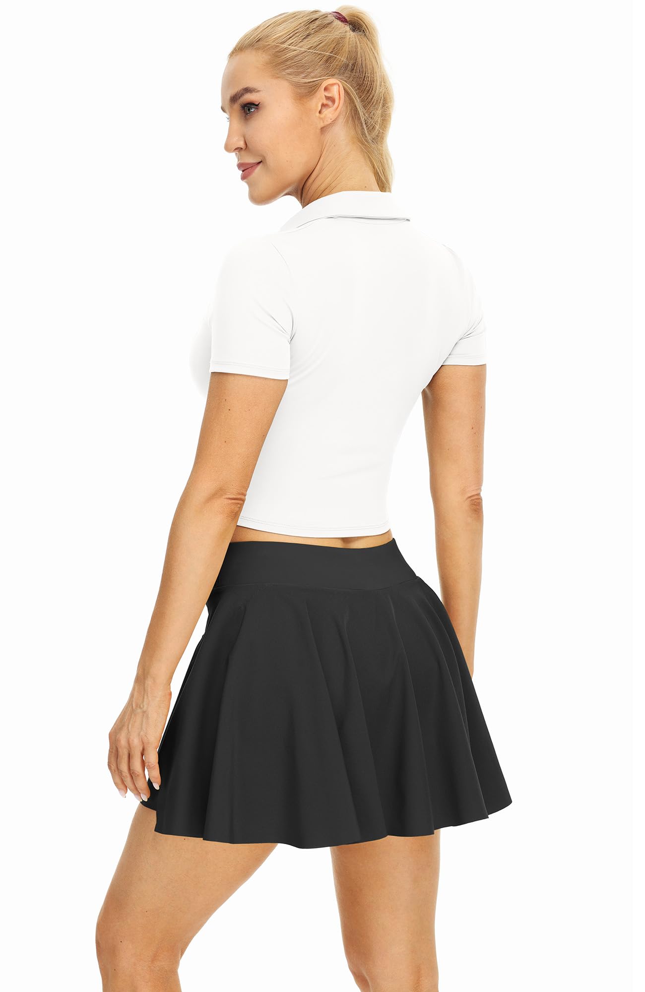 icyzone Damen Cropped Poloshirt Kurzarm Golf Tennis Shirt Fitness Crop Top Sport T-Shirts