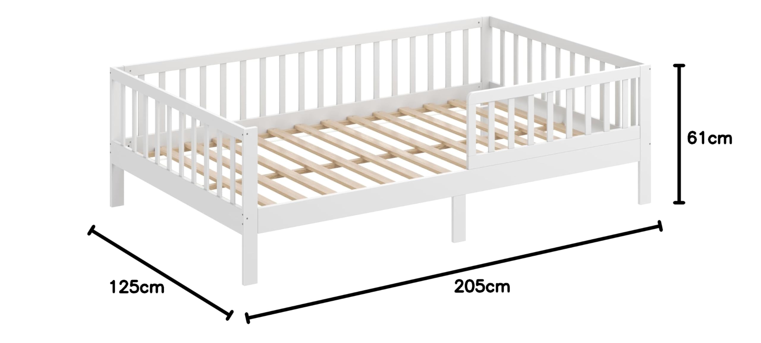 CADANI Nik Kinderbett 120x200 cm – Juniorbett & Jugendbett mit abnehmbarem Rausfallschutz, bis 200 kg belastbar, extra stabiles Einzelbett inkl. Roll-Lattenrost | bis 200 kg belastbar