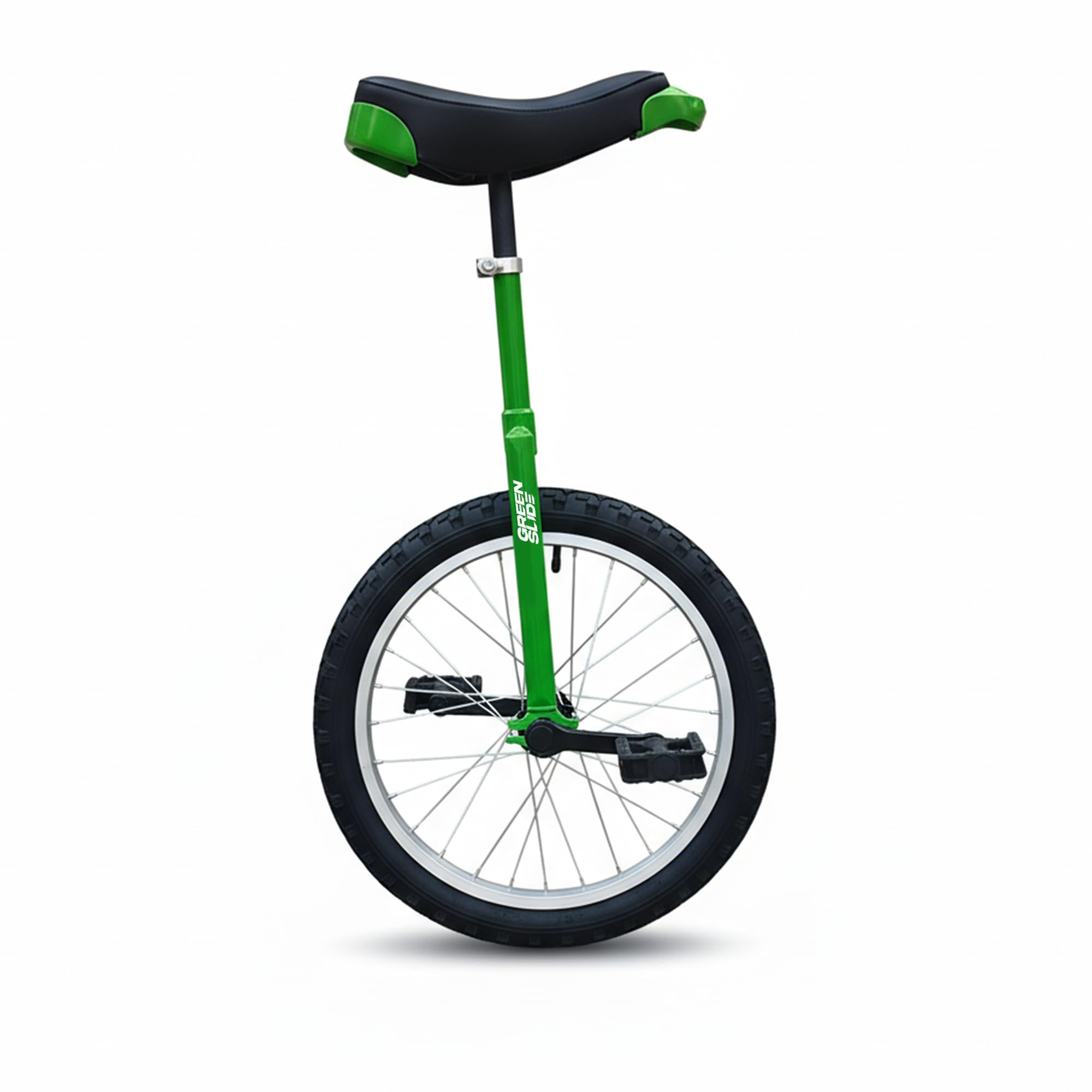 Green Slide Monocycle 20" Gama Edge Verde, Freestyle (Horquilla Cuadrada Tricks), Llanta de Aluminio, Sillín Mango