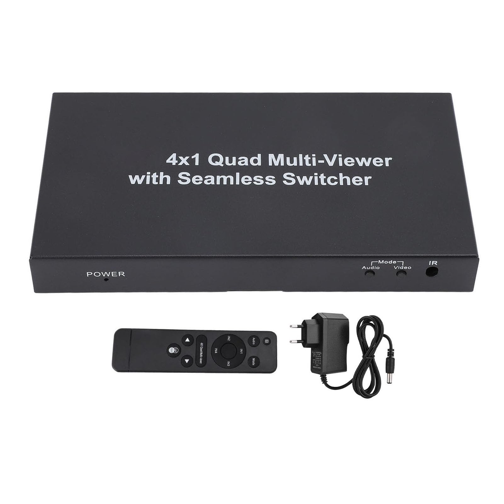 PUSOKEI 4x1 Quad Multiviewer - |Nahtlose 1080P 60Hz 5 Anzeigemodi für Überwachungskameras Gaming (EU-Stecker)