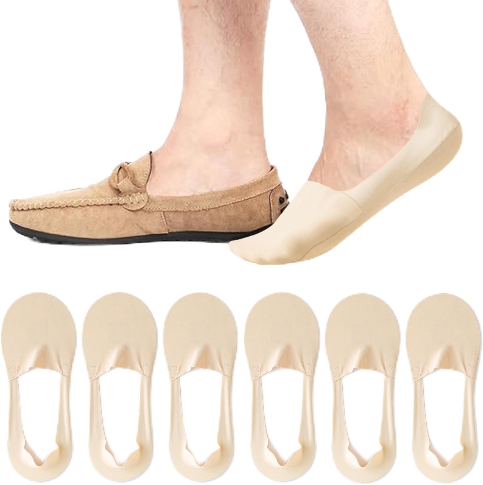 Men Thin No Show Socks for Loafer, Invisible Low Cut Liners No See Non Slip Sock 6 Pairs