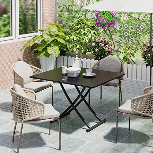 Xihuan Multifunctional Folding Dining Table, Versatile Lift Top Coffee Table Convertible To Dining Table, Height Adjustable Wooden Dinner Table With Metal Legs, Space Saving, Black #TOP6