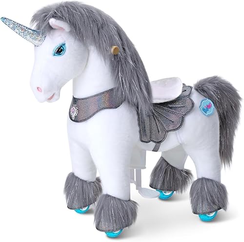 Vista 7 de PonyCycle Ride on Unicorn - Caballo de montar de peluche rosa unicornio Modelo avanzado Y Animal de peluche