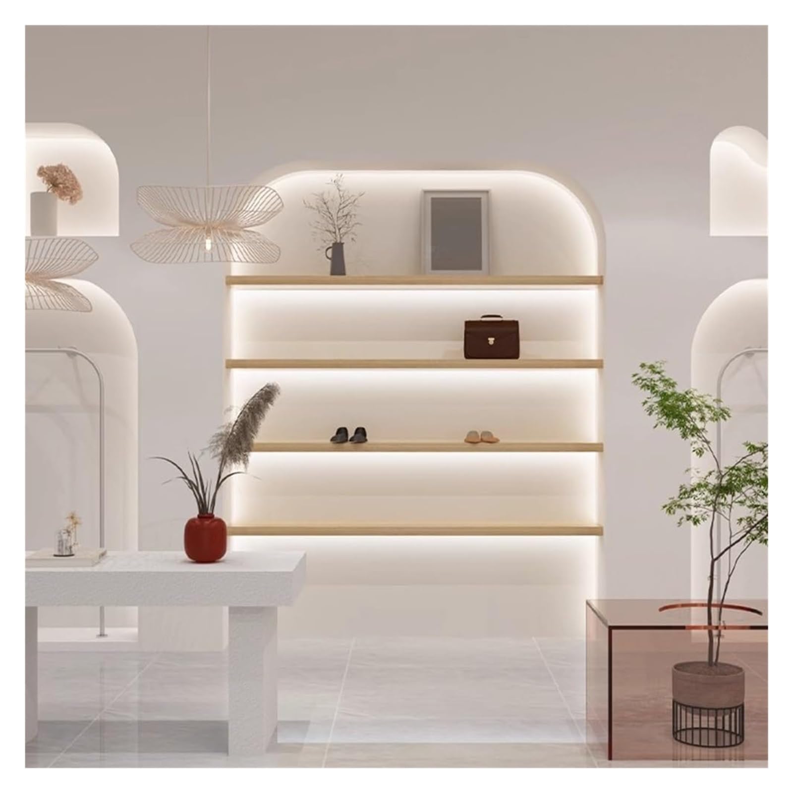 Estantes flotantes con Luces LED, Estante de exhibición de Pared de Madera con luz LED para Dormitorio, Cocina, Sala de Estar y Sala de Juegos. Una Sola Pieza (Blanco, 60 x 18 cm).