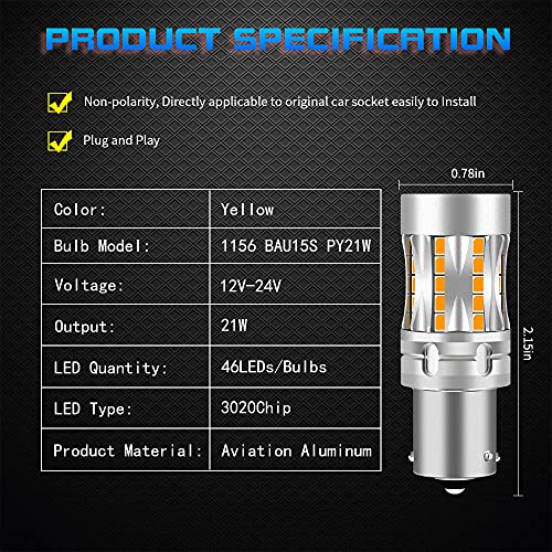 Sidaqi 1156 7507 Led Bulbs Amber For Front Rear Turn Signal Bulb Built-In Load Resistor 46 Led 42W Bau15S Py21W 1141 7507 Led Turn Signal Bulb Canbus Error Free 12-24V (2Pcs) #TOP1