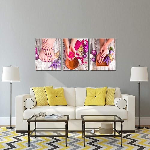 Miniatura 2 de KREATIVE ARTS 3 piezas de lienzo de arte para pared, spa, tratamiento de pedicura, pósteres e impresiones de tratamientos de uñas y pies, salón de
