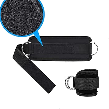 Ankle Straps for Cable Machines Attachment – Neoprene Padded Gym Wrist Cuff Legs Extensions Curls, Kickbacks, Weightlifting Hip Abductor, Abs, Glute Workout, Double D-Ring Cable Strap for Men Women