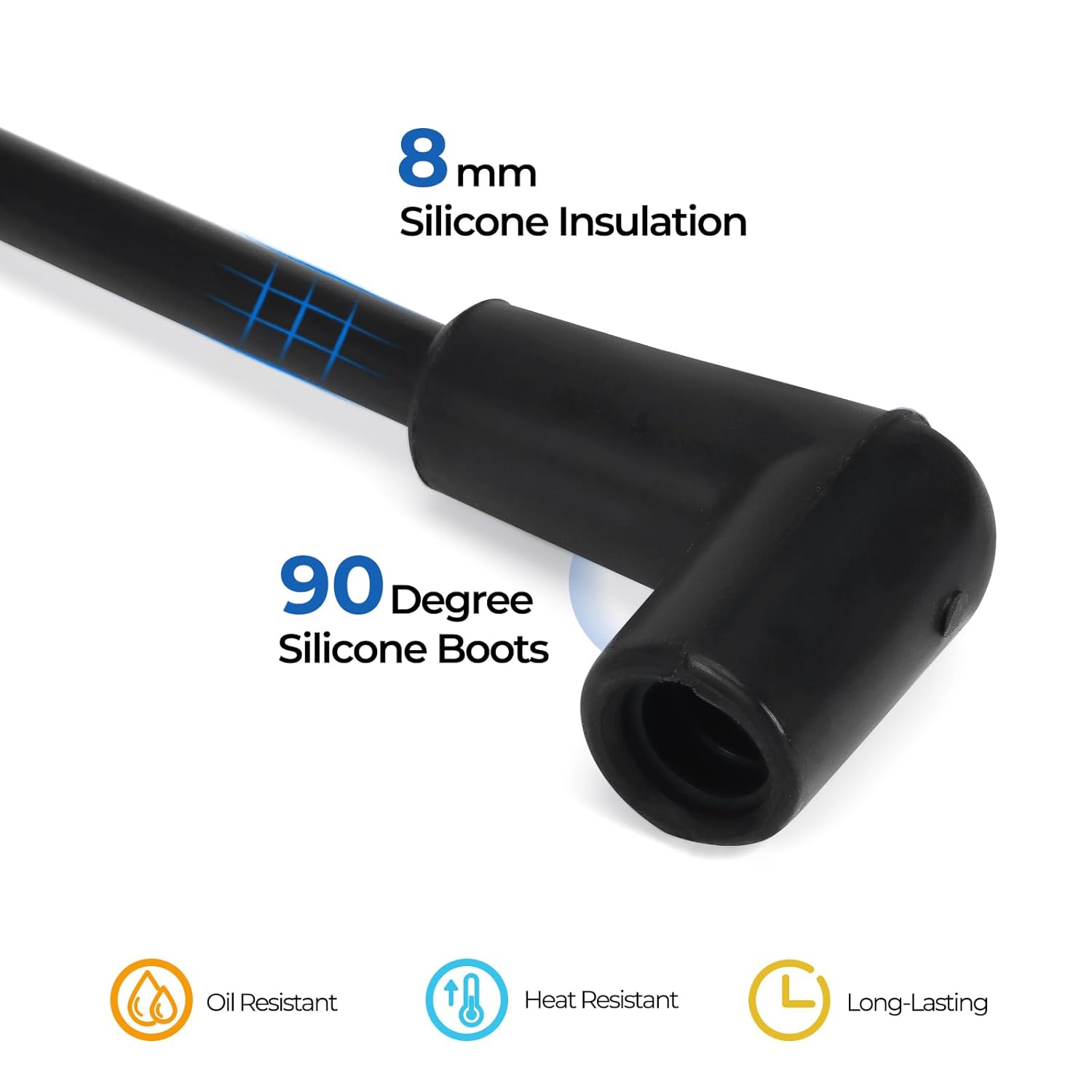 8mm Universal HEI Spark Plug Wire Set, High Performance Compatible with MSD 5553, 90 Degree Silicone Boots